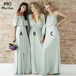 2019 дешевые простой в наличии длинные платья подружек невесты ABC Дизайн Формальные Свадебная вечеринка платье для женщин светло зеленый