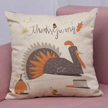 

Hoomall Turkey Printed Decorative Pillow Square Home Decor Thanksgiving Textile Throw Pillows Cojines Cotton Linen Cushion