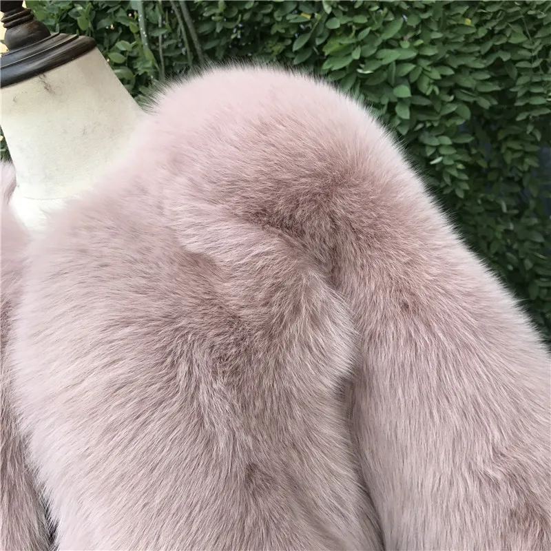 Розовое натуральное меховое пальто зимнее женское натуральное цельное меховое пальто из лисьего меха классическое длинное меховое пальто