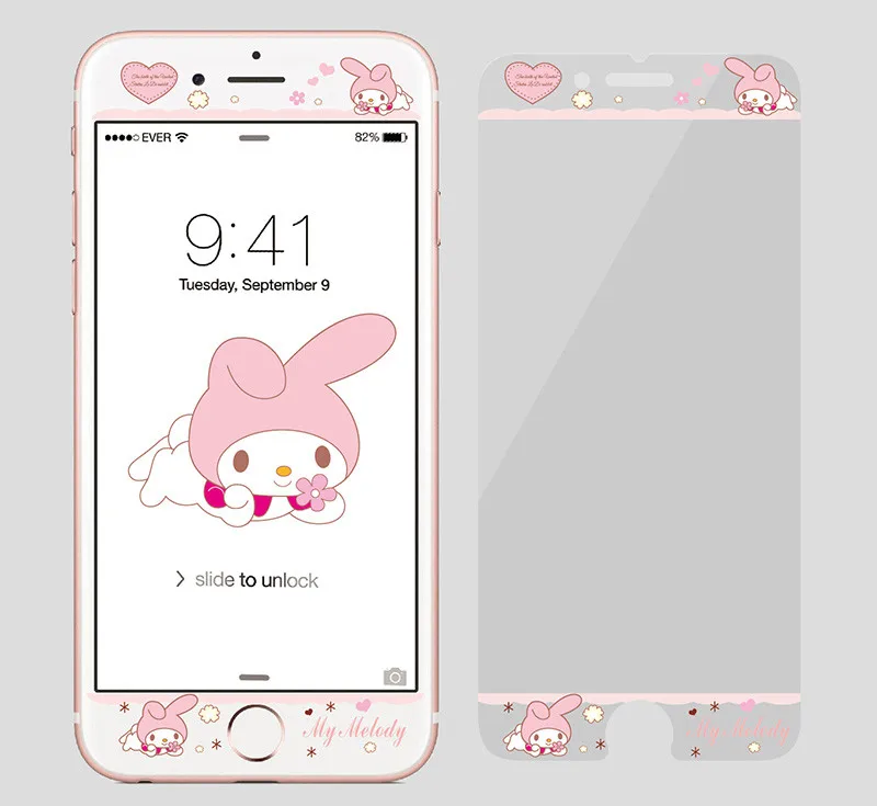 

RLENDA Sweet Bow Twins My Melody Cartoon Glass Film For iPhone 8 7 6 6S plus Tempered Glass 2.5D Edge Screen Protector Film
