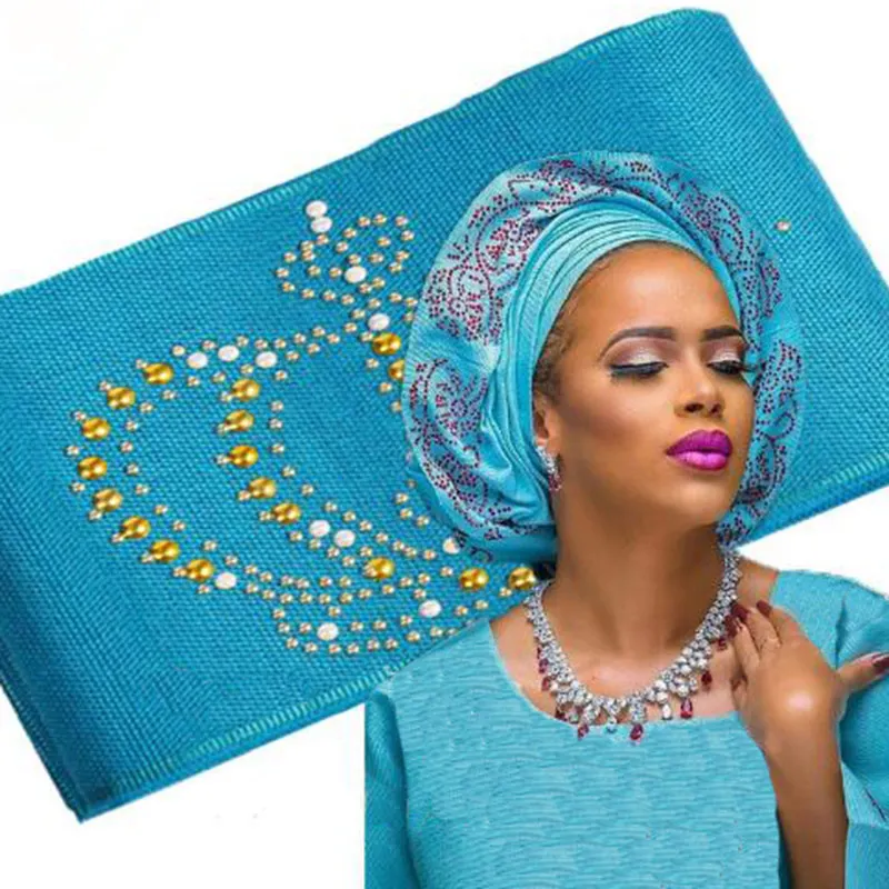 Африканские оптовые продажи ASO OKE gele нигерийский головной убор камни и бусины mutil-цвет длина 8,6 м реальный продукт фото H17060601