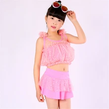 Новинка, летний детский розовый купальник с цветами, кружевной танкини, комплект бикини, купальный костюм для девочек, одежда для купания