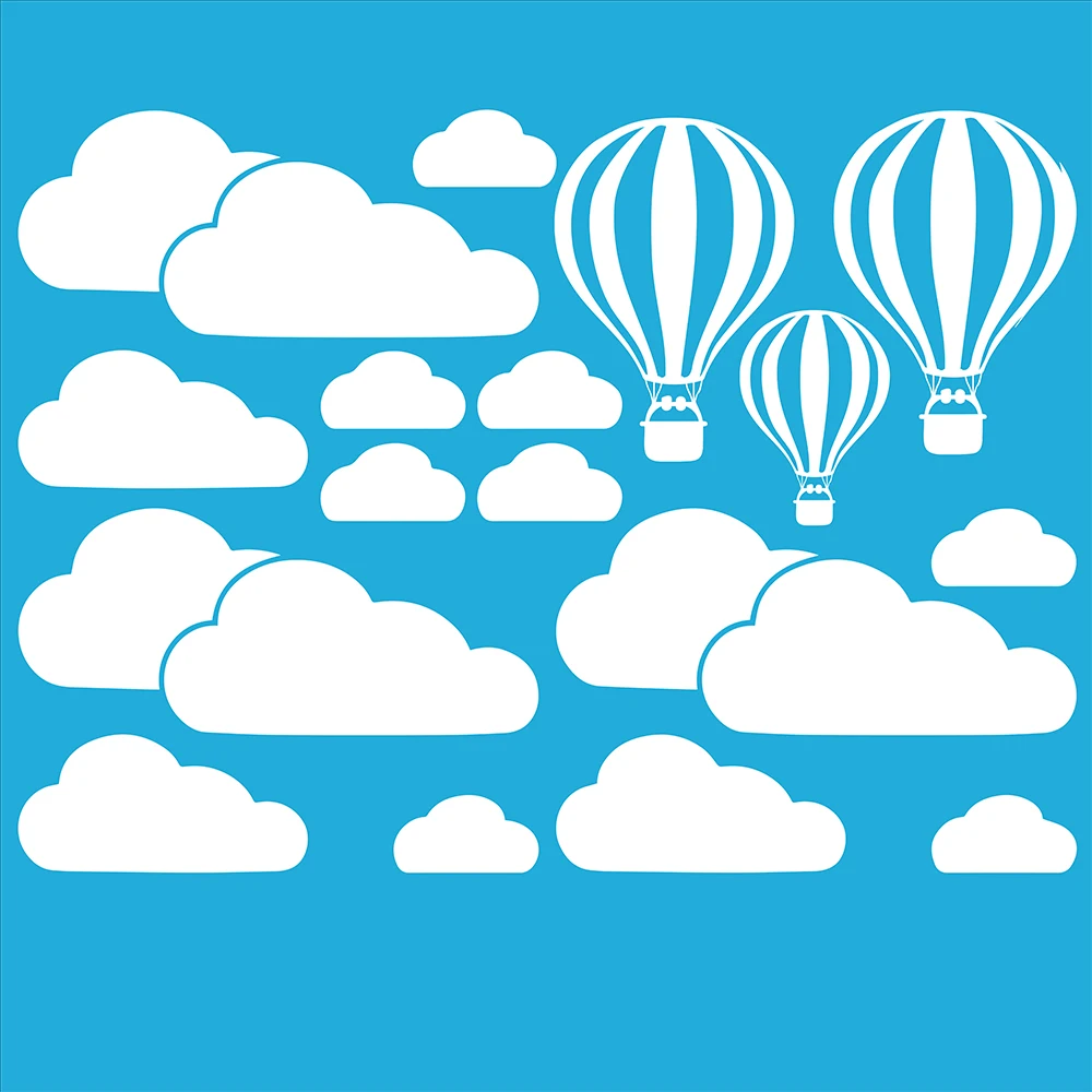 Cartoon Hot Air Balloons Cloud Wall Sticker Baby Nursery Kids Room Cute Balloon Clouds Wall Decal Living Room Vinyl Home Decor (4)