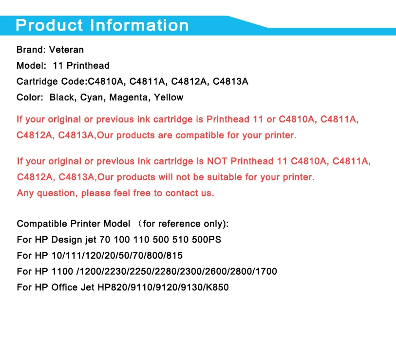 Печатающая головка Veteran 11 совместимая с hp hp11 C4810A C4811A C4812A C4813A печатающая для designjet