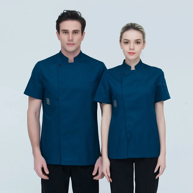 Black Short sleeve Chef Uniforms Restaurant Hotel Chef Jacket Kitchen Cook Suit Man Woman