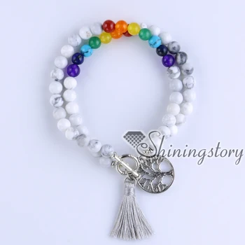 

7 chakra bracelet with tassel mantra beads rainbow color chakra balancing jewelry yoga inspired jewelry yoga bracelets