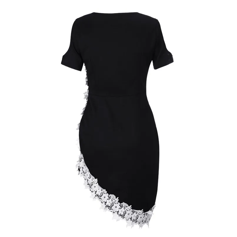 XL-5L Fashion Women Plus Size Off Shoulder Lace Cross Asymmetrical Appliques Dress Solid Party Dress Soft Summer Clothes 40MA21 (1)