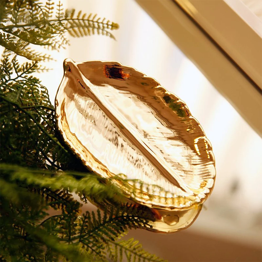 Золотой лист ювелирный лоток керамический Брелок блюдо кольцо органайзер для сережек домашний декоративный подарок на новоселье