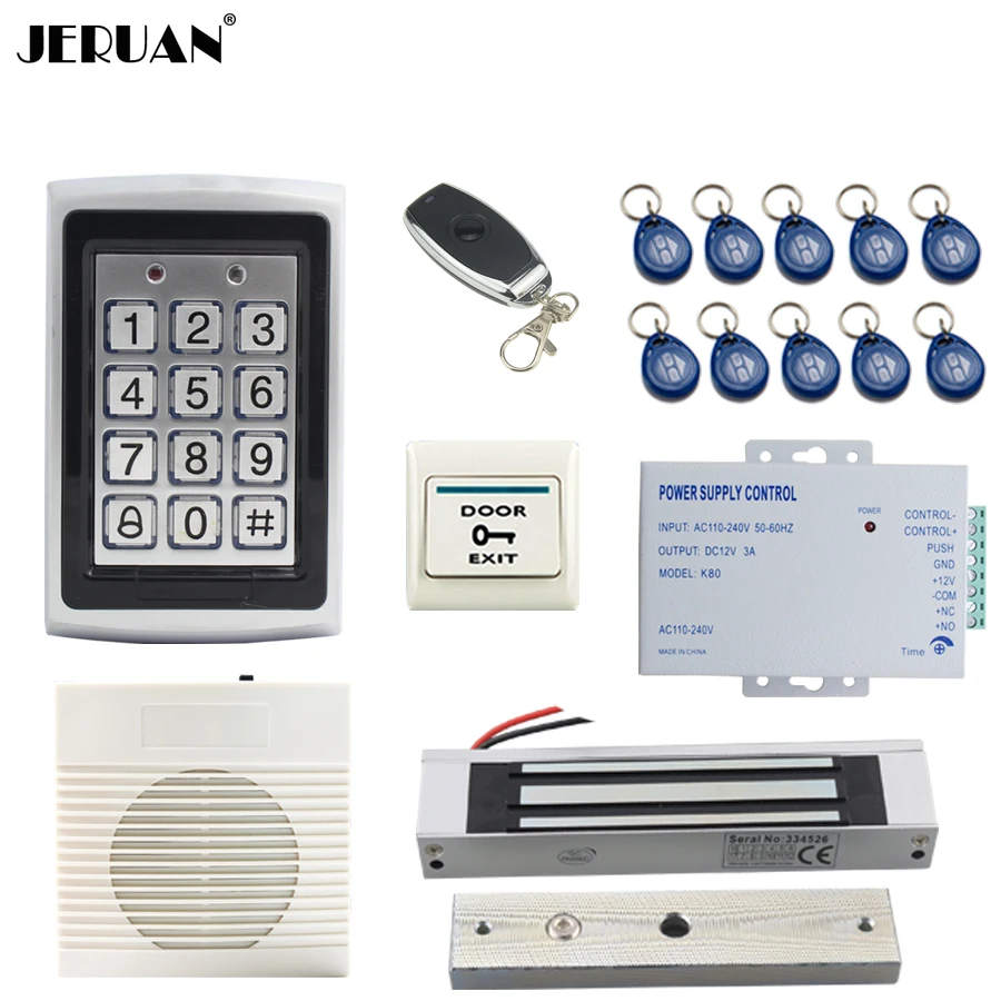 

JERUAN Metal Backlight button RFID Access Controller system kit+doorbell+Remote control+Exit Button+Free shipping