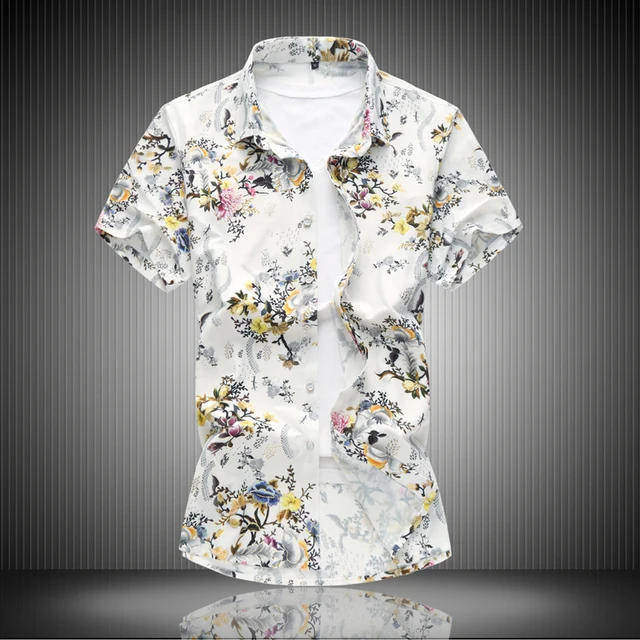 floral short sleeved shirt men s casual short sleeved flower shirt increase size of flower
