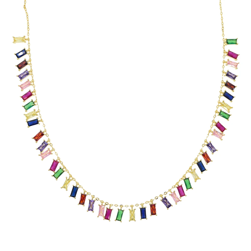 

2019 new summer fashion rainbow baguette CZ multipendant choker newcklace for women girl gorgeous initial nice jewelry wholesale