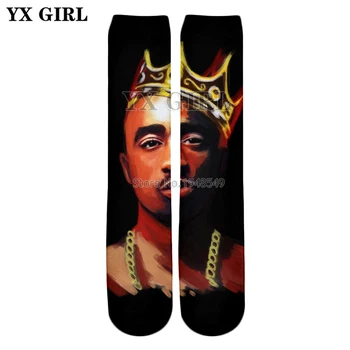 

YX GIRL Drop shipping 2018 New Fashion Men's Knee High Socks Rapper 2pac Tupac 3D Print Men's Women's Hip hop style socks
