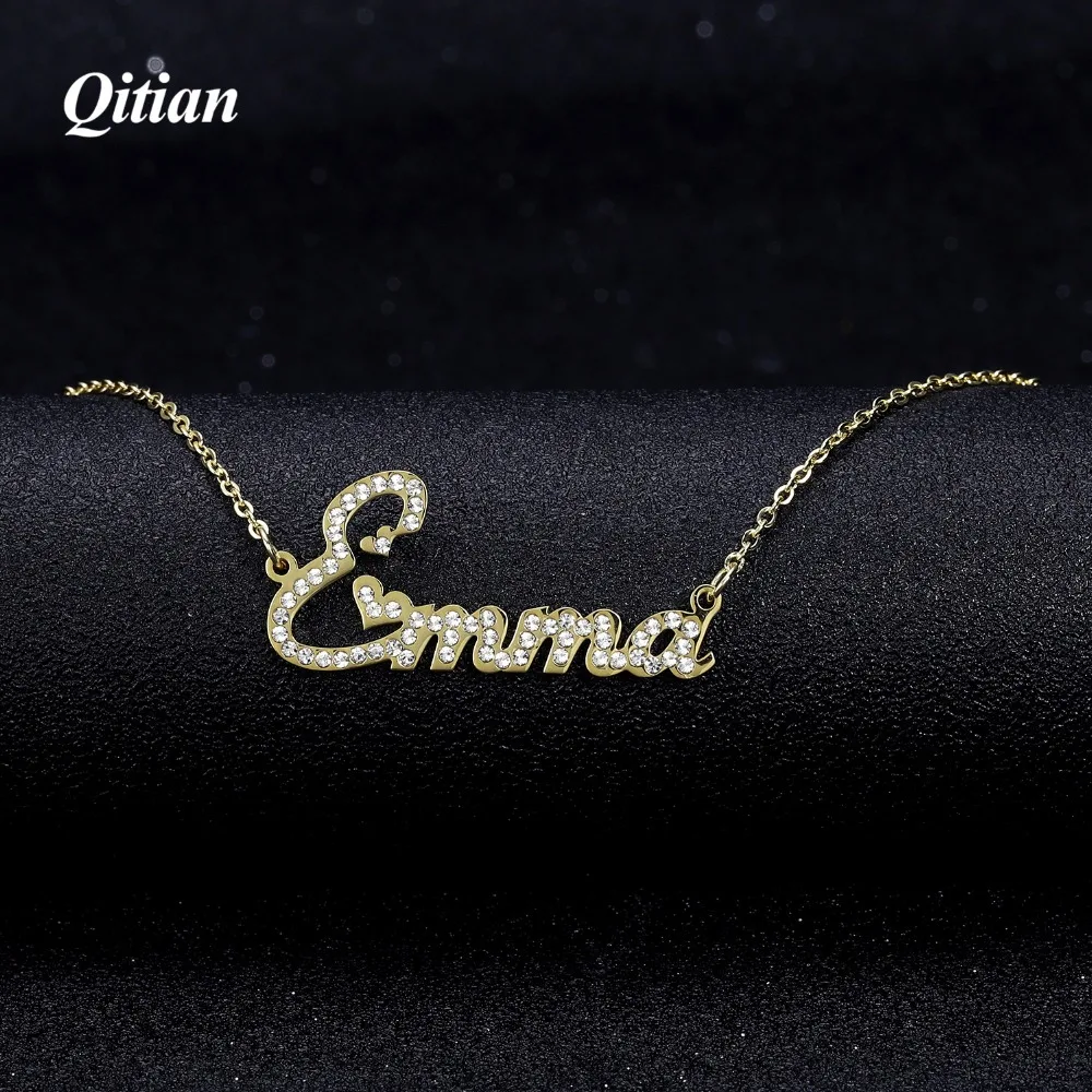 

Qitian Crystal Pendant Necklace for Women Iced Out Zirconia Necklaces Women Personalized Necklace with Names Initial Letters