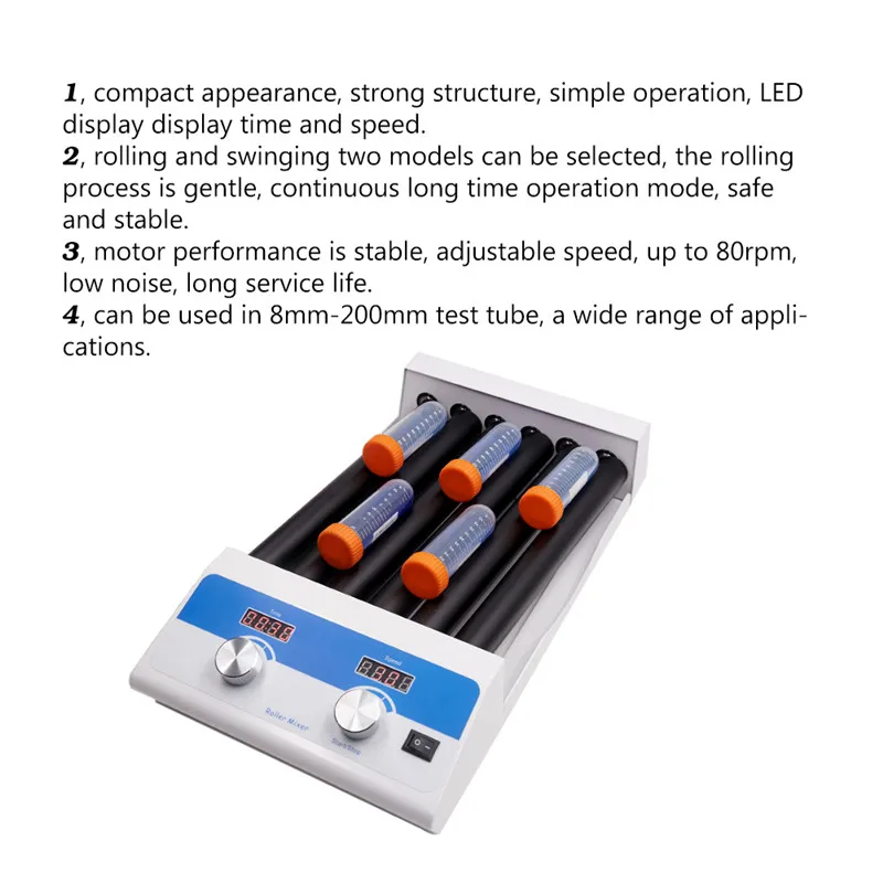 LED Display Lab Tube 6 Rollers Mixer  Digital  Rolling Swinging Adjustable Speed Blood Sample Roller Mixer Laboratory Chemicals  (5)