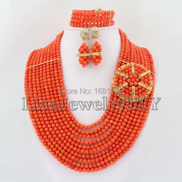 

African Coral Beads Jewelry Sets Nigerian Wedding African Bridal Jewelry Set Free Shipping HD1131