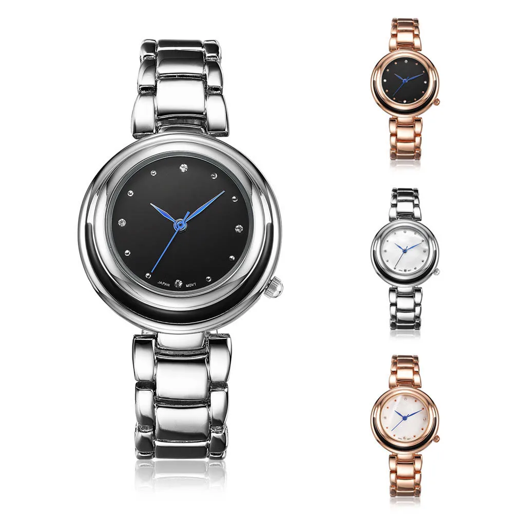 

Fashion Women Watches Waterproof Inlay Rhinestone Circular Clock Dial Wristwatch Ladies Girls Casual Quartz Watch Gifts LL
