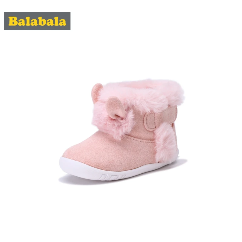 Balabala Baby Boy Girl Soft Fleece-Lined Ankle Boots First Walkers for Infant Newborn Babys Loop Fastener with Logo Embroidery