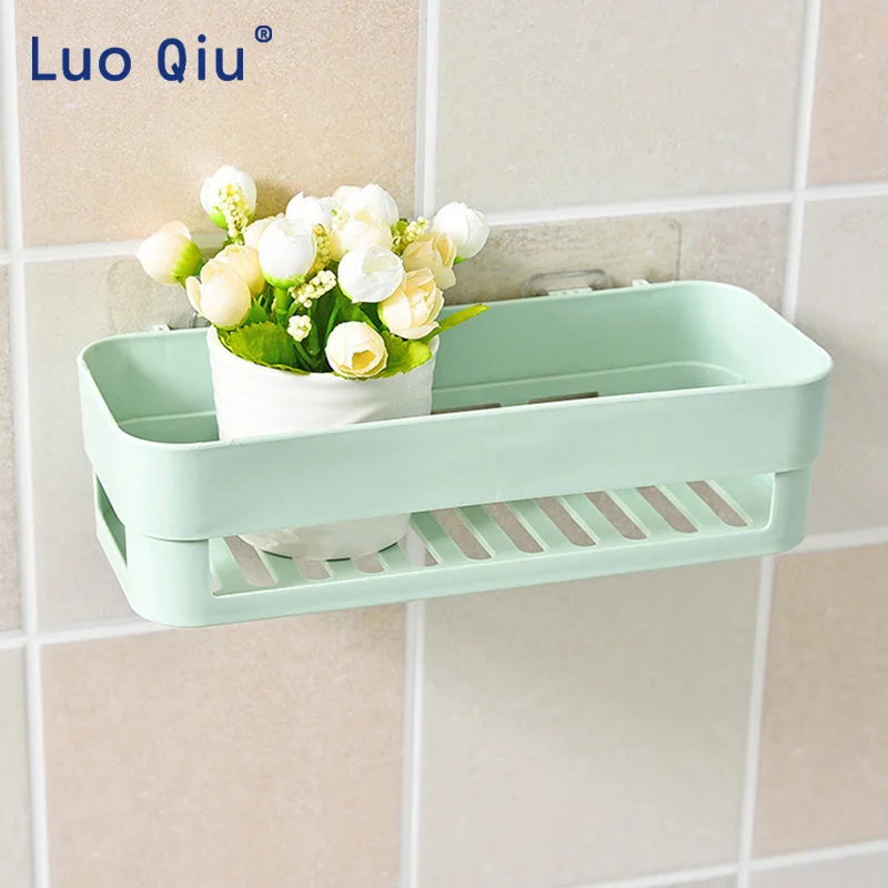 

Bathroom simple indentation basket strong glue rectangular shelf hollowed-out shelf