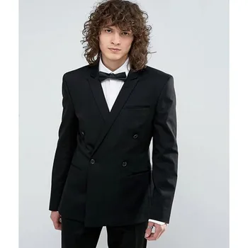 

Double Breasted Black Men Suit Skinny Groom men suit Tuxedo costume homme Groomsman wedding suits for men 2017 (jacket+pants)