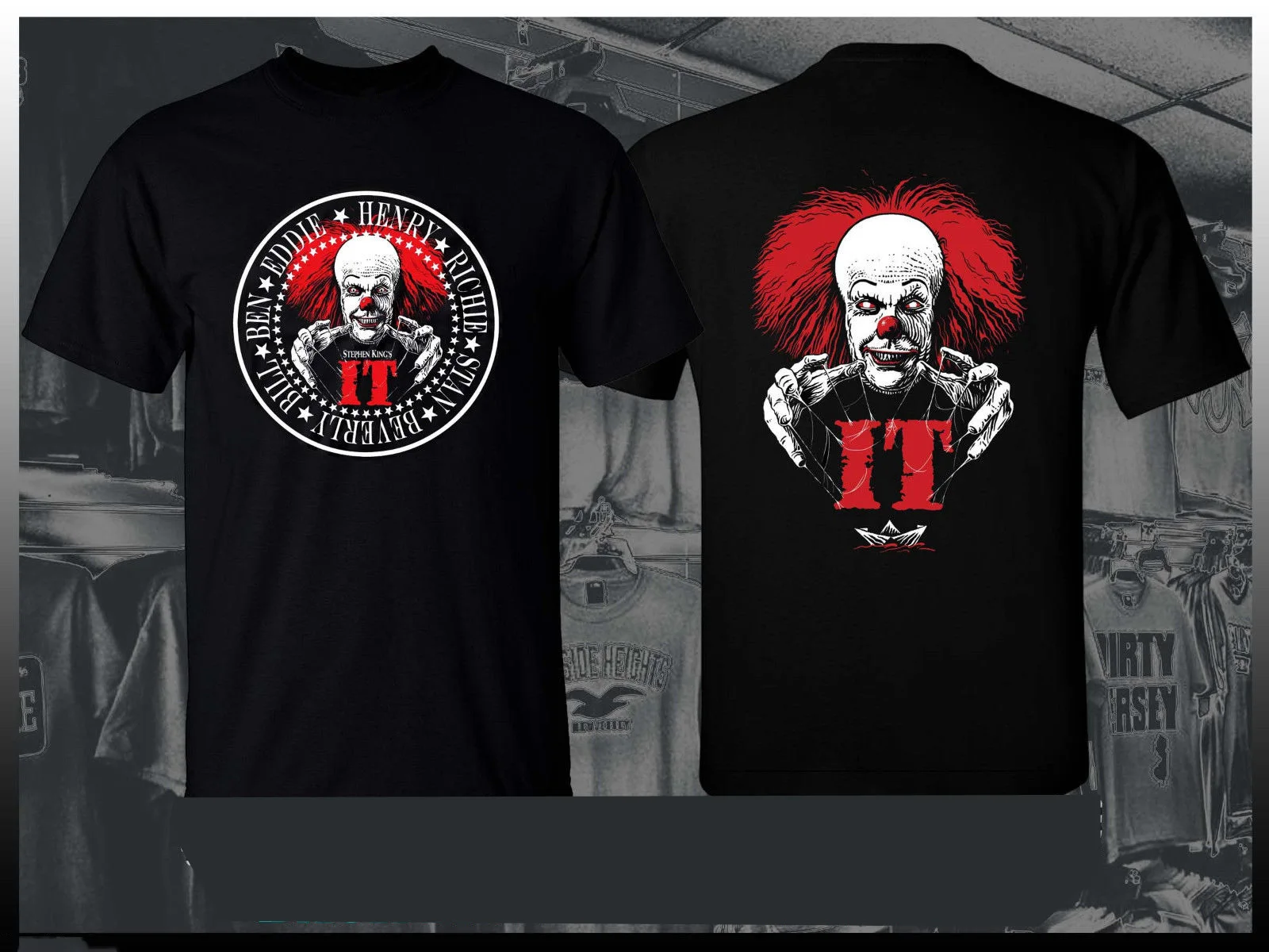 Черная футболка в стиле Стивен Кингс It The Loosers Club Pennywise Clown Ramons Футболка с принтом