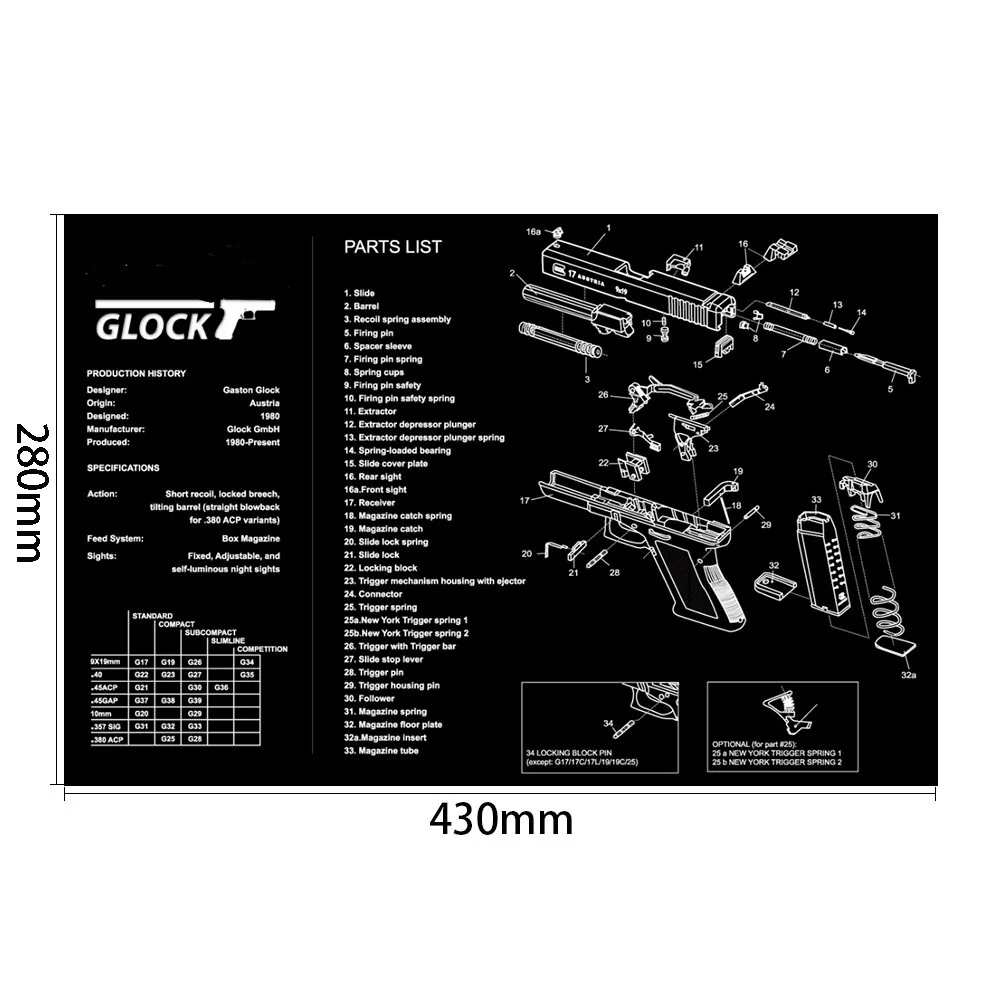 AR15 AK47 резиновый коврик для чистки ружья с схемой деталей и инструкциями оружейный коврик для мыши Glock SIG P226 P229 - Цвет: Glock