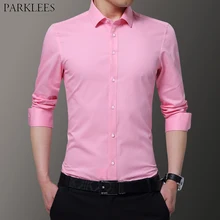 Pembe Slim Fit uzun kollu erkek gömlek Elbise Gömlek 2019 Bahar Yeni Artı Boyutu 8XL Gömlek Erkekler için Resmi Iş Rahat Düğün Kombinezon
