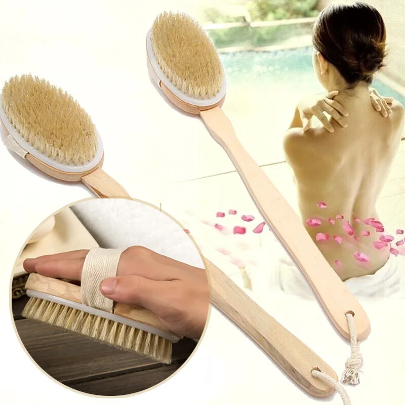 

VILEAD Removable Long Handle Wooden Pig Fur Natural Body Brush Shower Back Brush Dry Skin Shower Bath Wash Body Massage Brush