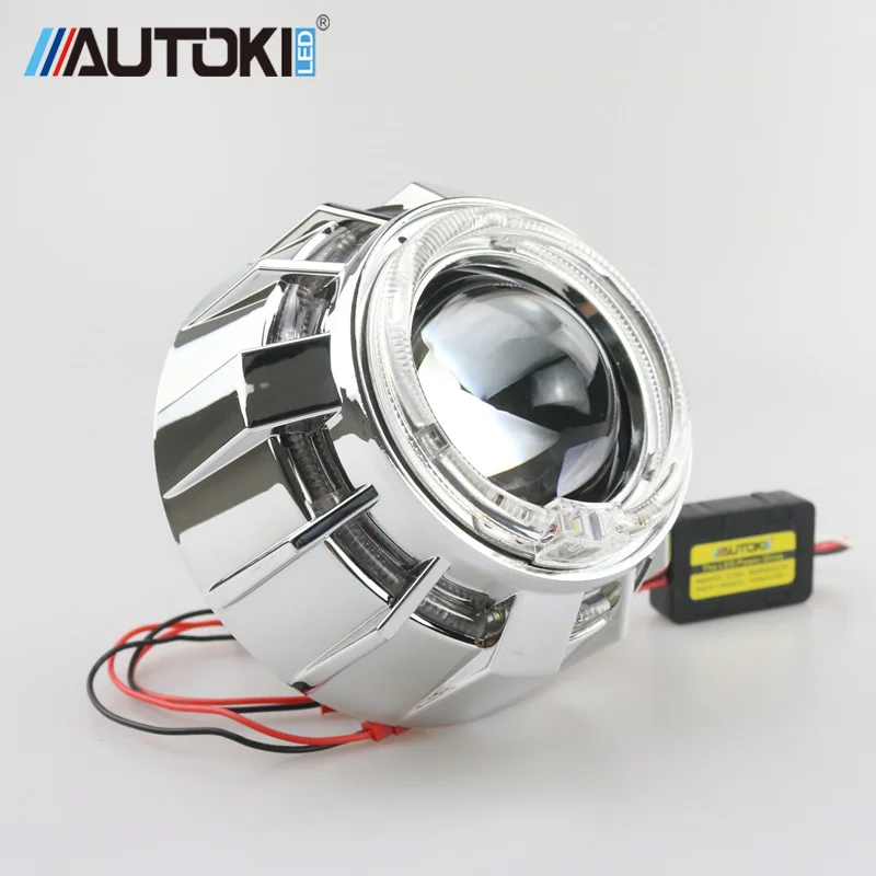 Автомобильный двухцветный светодиодный проектор Autoki angel eyes DRL HID, линзы для фар, биксеноновый комплект для модернизации, обновленный мини 2,5 ''8,0 H1 H4 H7