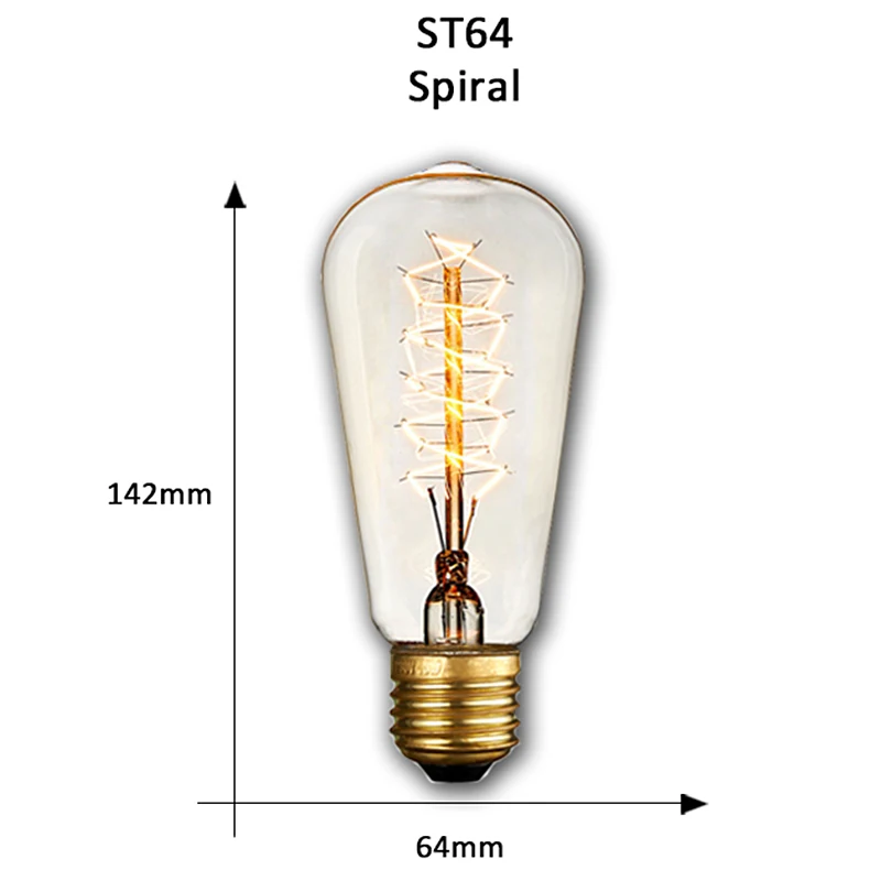 Ретро Edison led светильник лампы E27 220 В 40 Вт ST64 ручной стержень, для кафе гостиная магазин Винтаж промышленная лампа накаливания ампулы светильник лампочка Настенный декор - Цвет: ST64 spiral