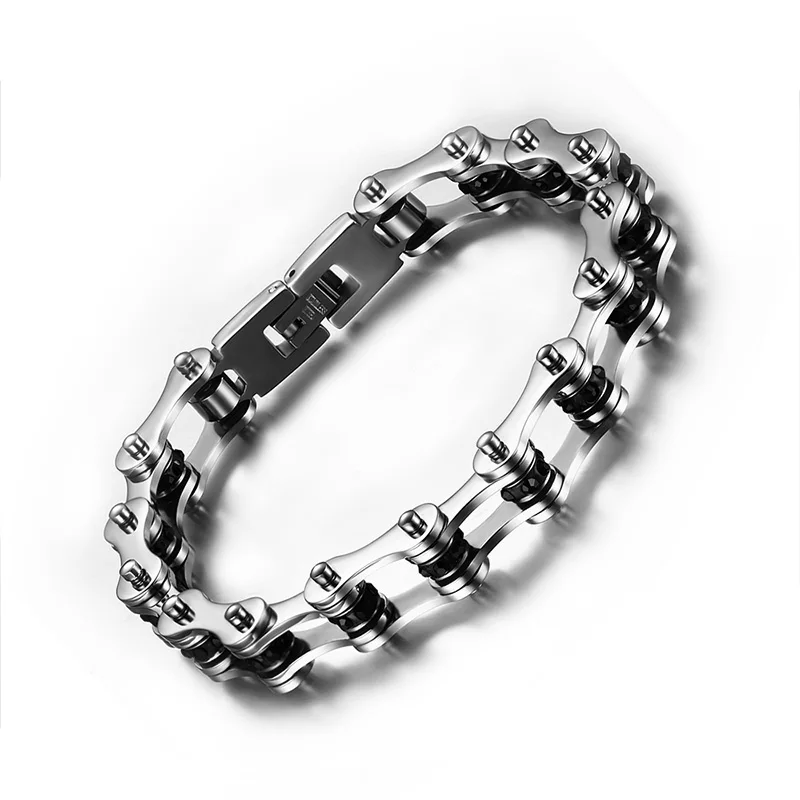 Men S Woman Polished Stainless Steel Blue Black Cubic Zirconia Men S Woman Polished Stainless Steel Blue Black Cubic Zirconia Bicycle Link Chain Bracelet Jewelry Gift 9 Inches 10mm Wide In Bracelets