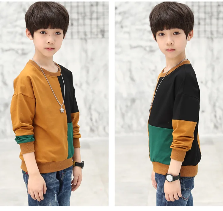 Мода года, Осенние Топы в стиле пэчворк для мальчиков, детские футболки хлопковые футболки с длинными рукавами, одежда для подростков, школьная верхняя одежда для мальчика