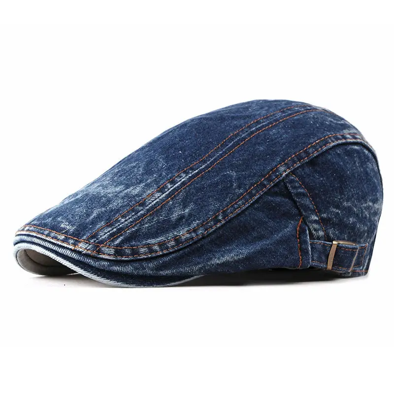 Spring Denim Solid Newsboy Caps Men Washed Flat Peaked Cap Women Painter Beret Hats beret hat newsboy cap newsboy hat