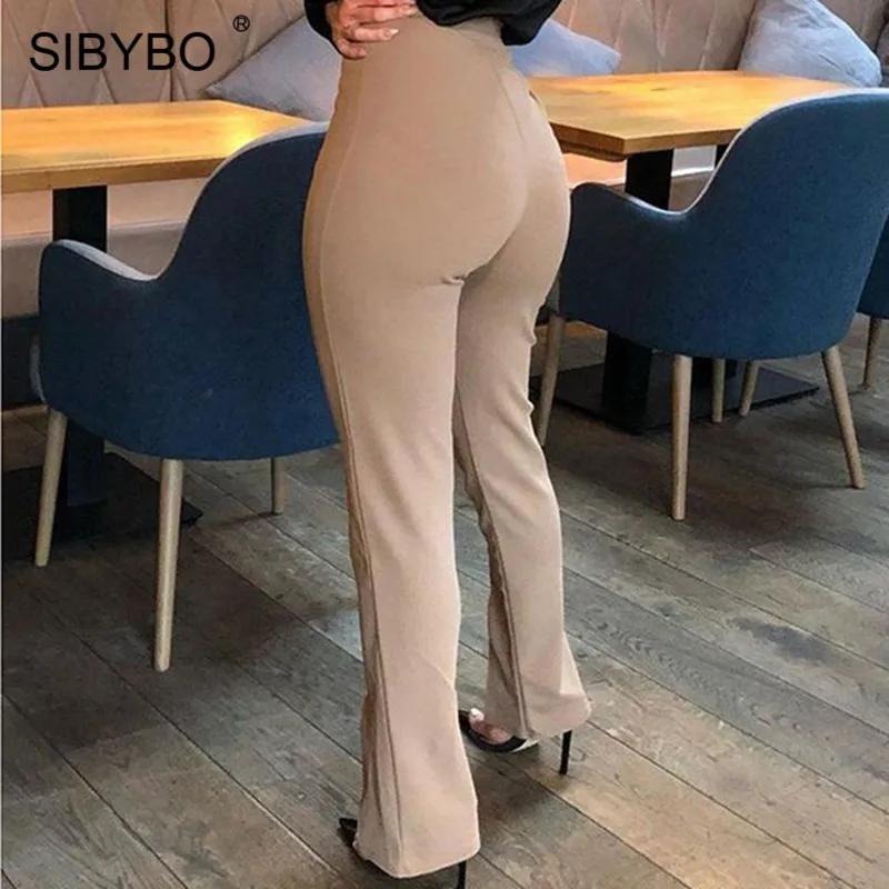 Женские брюки карандаш с разрезом Sibybo однотонные повседневные высокой талией и