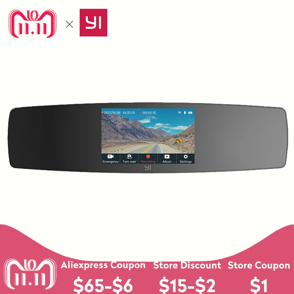 

YI Mirror Dash Cam Dual Dashboard Camera Recorder Touch Screen Front Rear View HD Camera G Sensor Night Vision Parking Monitor