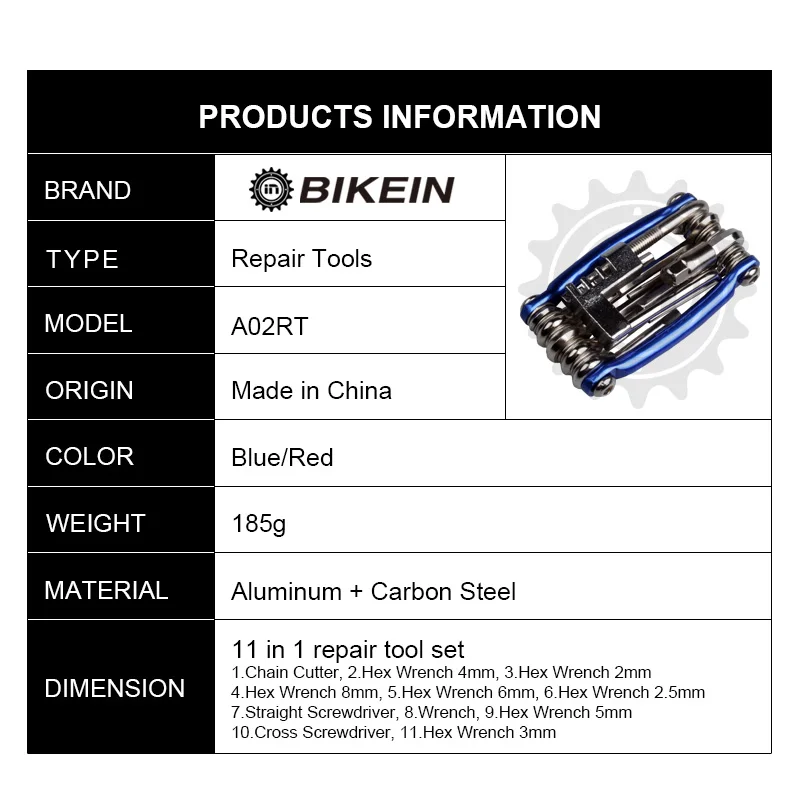 BIKEIN-11 в 1 многофункциональные инструменты для ремонта велосипедов Наборы для горной дороги велосипедный ключ цепь отвертки резак набор инструментов
