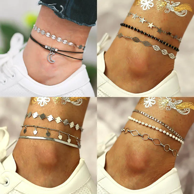 

Boho Style Moon pendants Anklet Fashion Multilayer Foot Chain Ankle Bracelet for Women Beach Accessories Gift