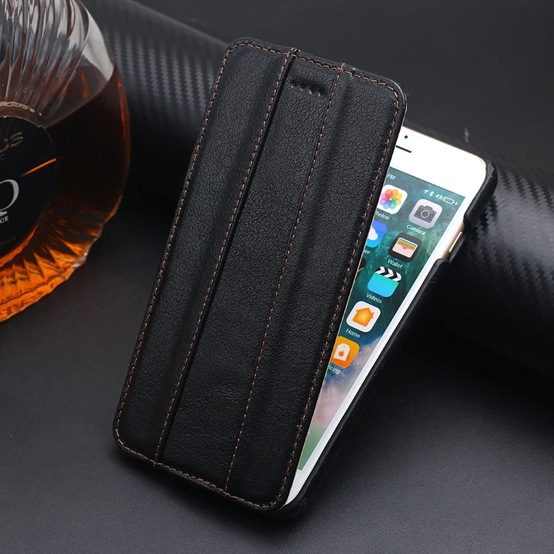 

CYBORIS for iphone 7 Case Genuine Real Cow Leather Cover for iphone 7 Plus Up-Down Vertical Pattern Stand Function Flip Cover