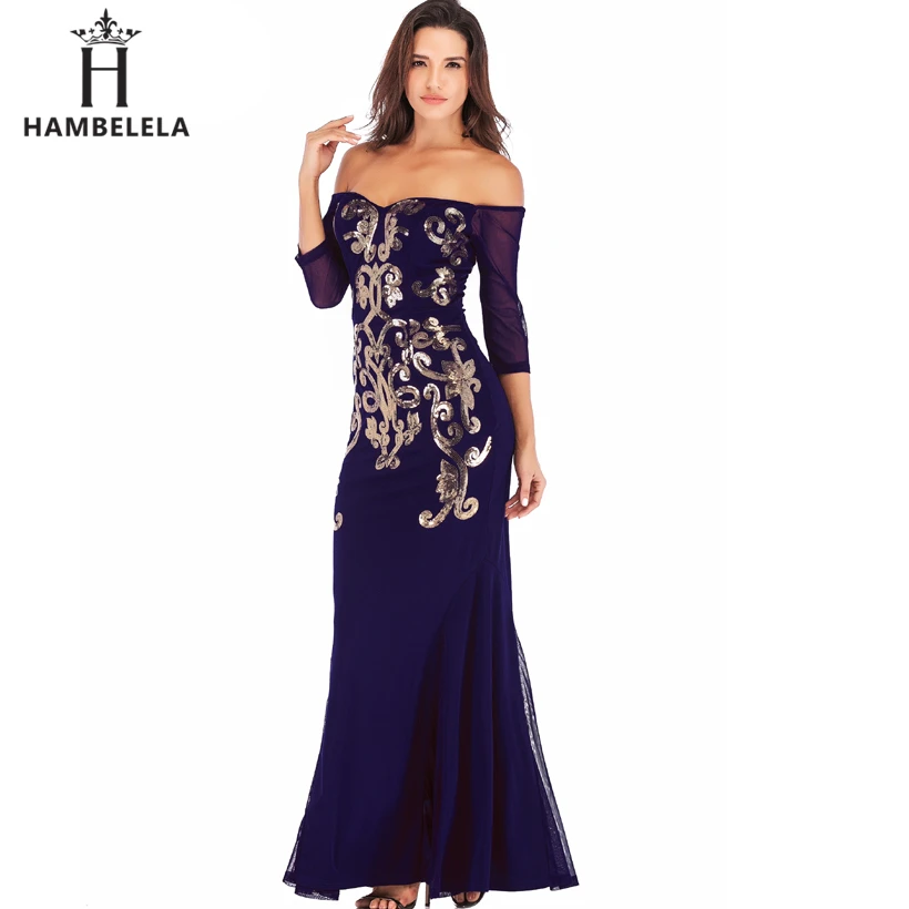 HAMBELELA Sequined Maxi Dress Long Sleeve Ankle Length Evening Party Dresses Sexy Maxi Dress Evening Gown Dress Off The Shoulder