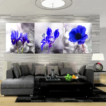 

Canvas Painting Three-Picture Home Decor Combination Paintings Wall Pictures Living Room Wedding Christmas Blue Scenery flowers