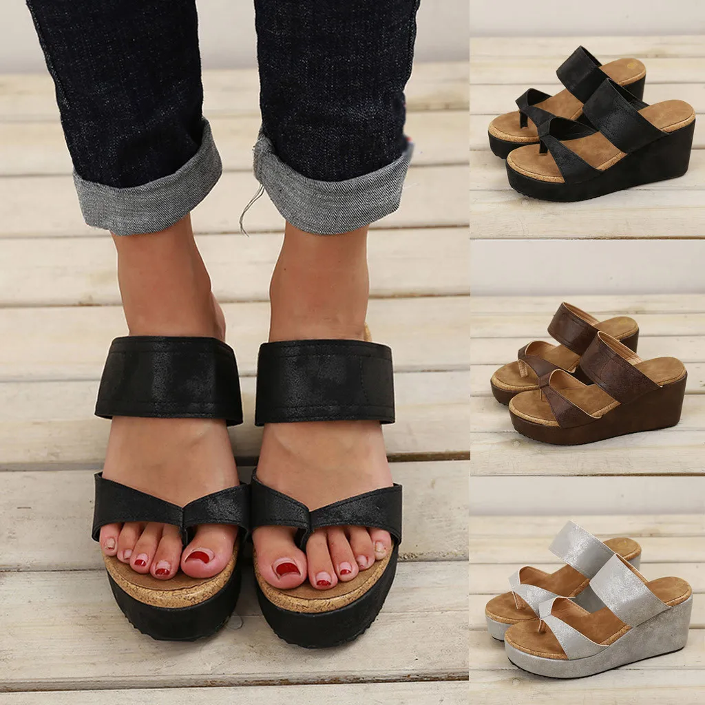

New Store sandals discount Women Shoes Open Toe Breathable Beach flat Sandals Rome Flip Flops Casual Wedges zapatos de mujer @12