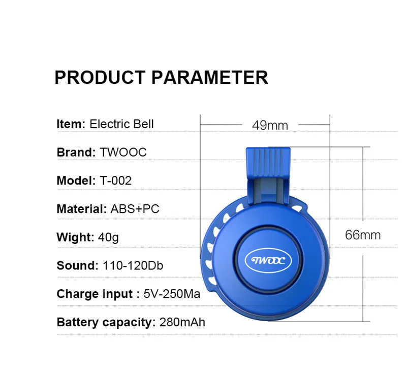 TWOOC электровелосипед с usb-разъемом Ladung Bike Radfahren 120db Lenker Ring Glocke 3 Mouse Sounds Sicherheit Wasserdichte Bike