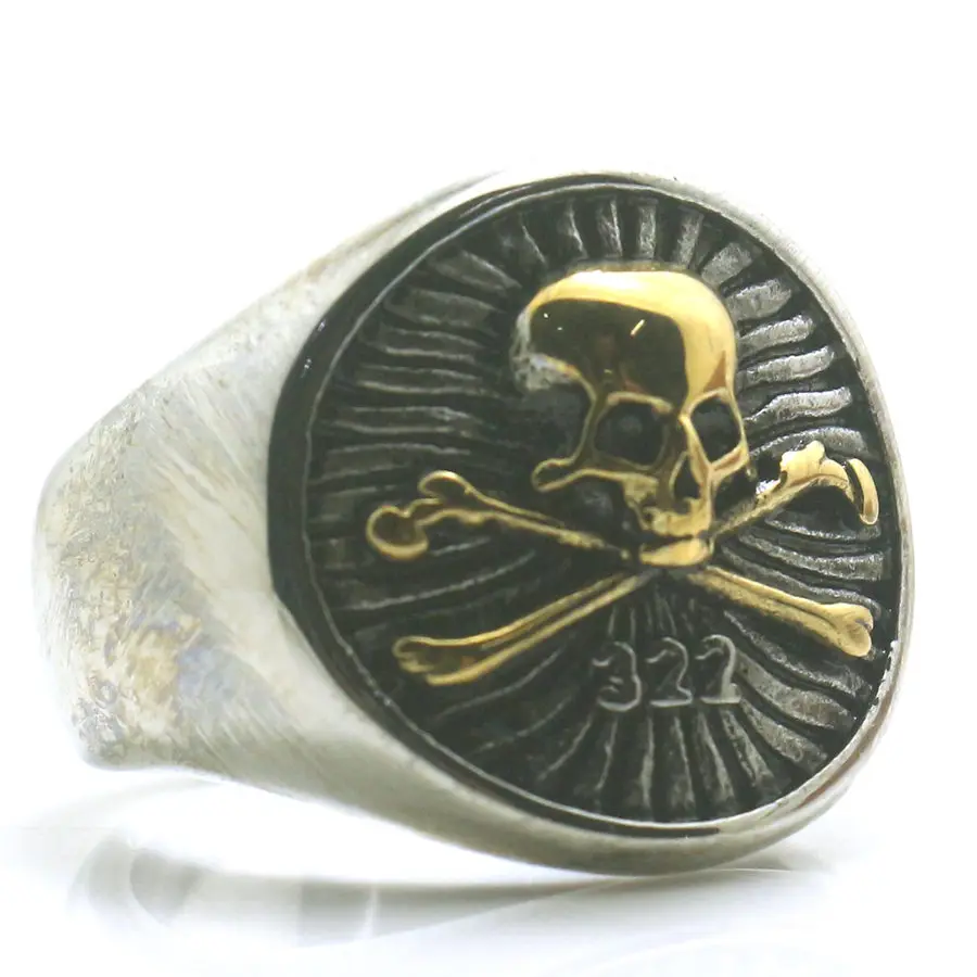 Новое кольцо из нержавеющей стали 316L для мужчин и мальчиков, Крутое Золотое 322 Золотое серебряное пиратское кольцо с черепом