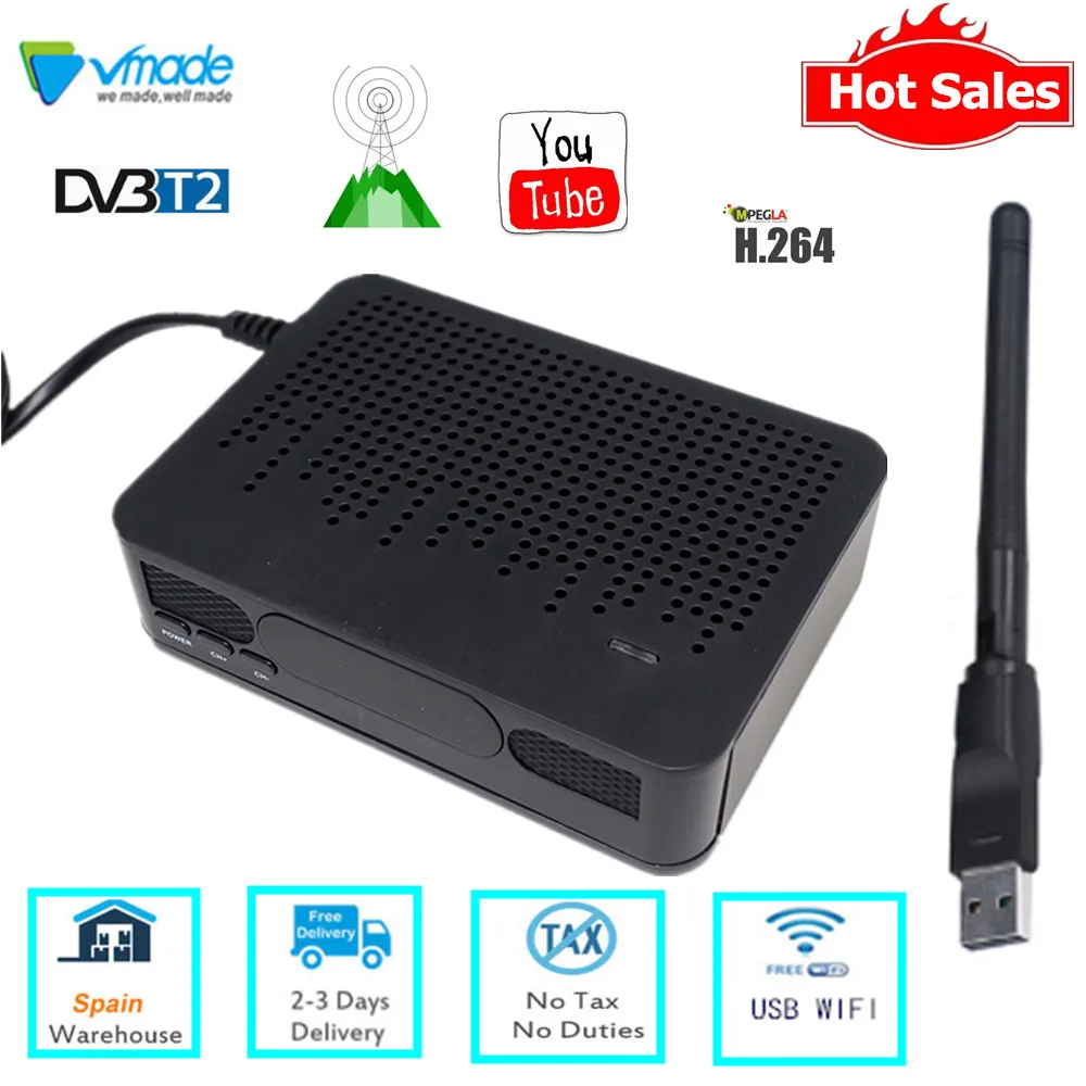 Vmade DVB-T2 цифровая приставка DVB T2 эфирный приемник HD 1080P H.264 MPEG4 с USB wifi DVB T2 ТВ тюнер Поддержка YouTube