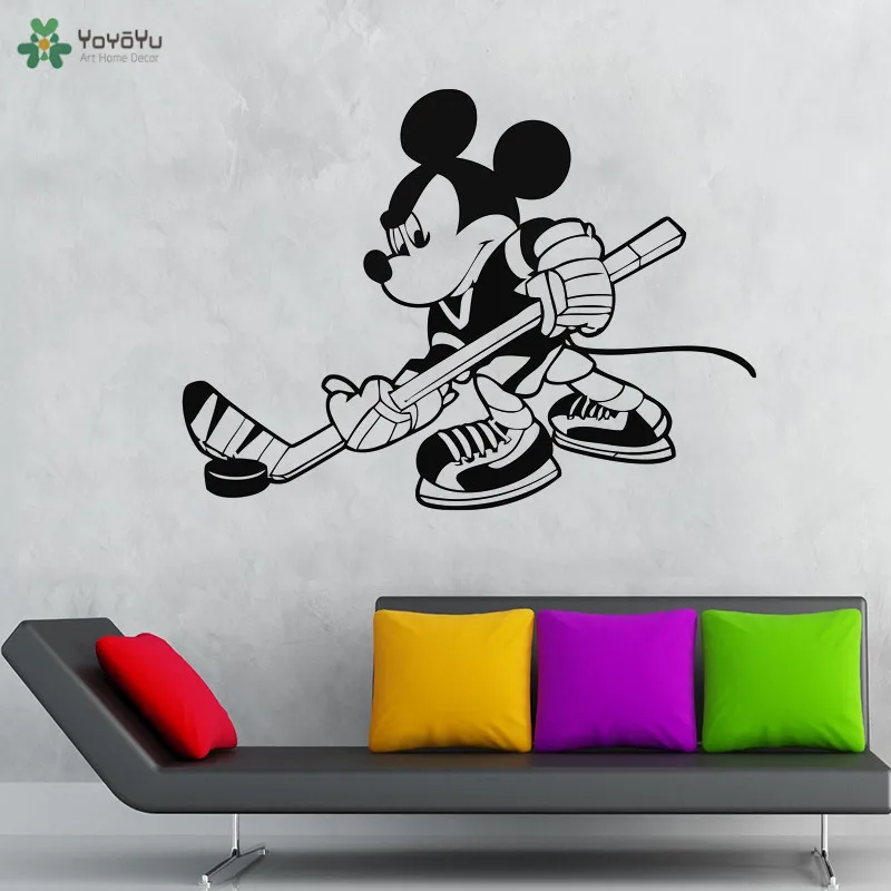 Us 6 56 Mickey Mouse Play Hockey Wall Sticker Field Ice Hockey Sport Quote Team Girls Boys Teenager Bedroom Poster Cute Pattern Qq387 In Wall