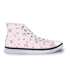 ELVISWORDS/Женская парусиновая обувь с высоким берцем; модная черная женская повседневная обувь с принтом в виде сердца; Вулканизированная обувь; женская обувь на шнуровке