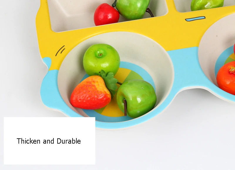 Baby Bamboo Fiber Dinnerware Cartoon Pattern Sub-gird Plates Children Feeding Tableware Irregular Toddler Kids Utensils BB5111 (3)