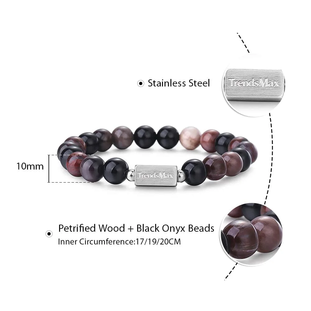 10MM Natural Jasper Stone Beaded Bracelet Onyx Stone Charm Round Chain Beads Bracelets Women Mens Pulseras Masculina TBB012 - Цвет камня: 02 Petrified Wood