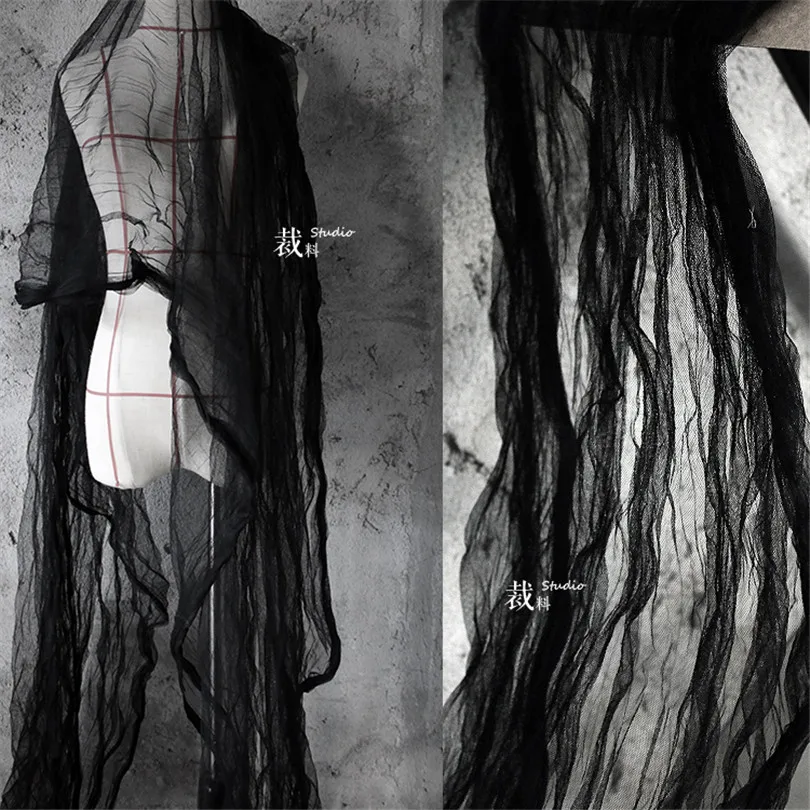 

45cm*140cm/piece Irregular texture pleated pleated mesh pleated see-through mesh fabric designer fabric for wedding dress