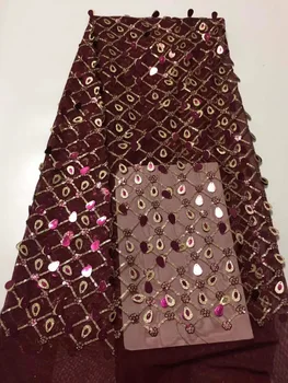 

Gold Pink African Lace Fabric 3D Flower Sequins 2019 French Tulle Lace Fabric Appliqued Nigerian Net Lace For Wedding Dress