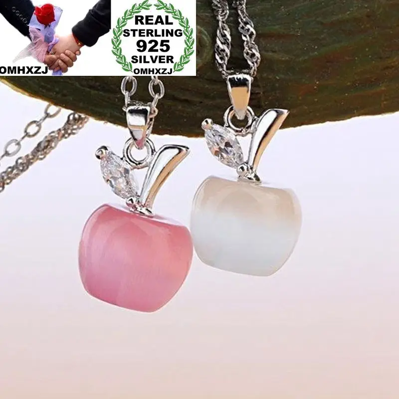 

OMHXZJ Wholesale European Fashion Woman Girl Party Gift Pink Green Opal Apple AAA Zircon 925 Sterling Silver Pendant Charm CA40